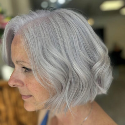 beautifully blended grey hair cut into a bob hairstyle at urgan coiffeur hairdressing school in wolverhampton